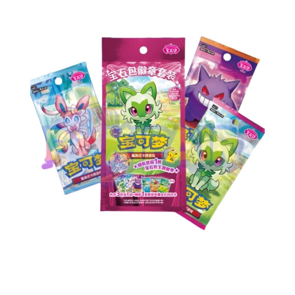 Chinese Pokemon Gem Pack Badge Set Box